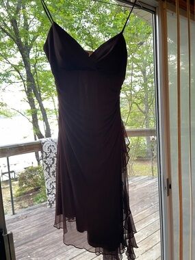 Vintage Y2K Elegant Spaghetti-Strap Chiffon Evening Dress - Brown